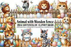 Easter Animals with Fence Clipart Bundle - CraftNest - Digital Crafting and Art
