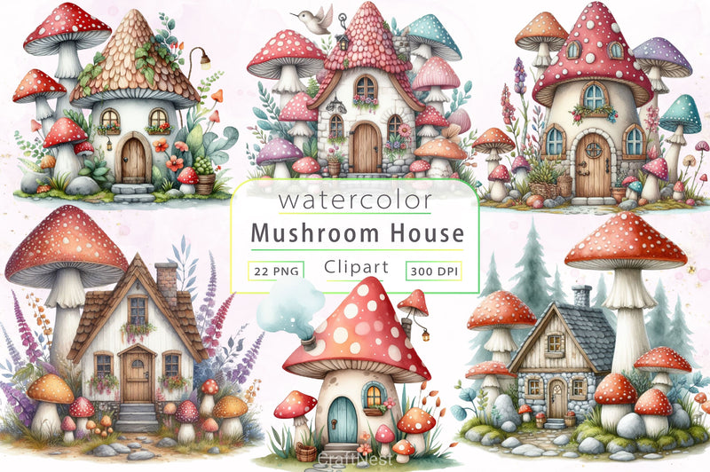 Mushroom House Clipart Bundle - CraftNest - Digital Crafting and Art