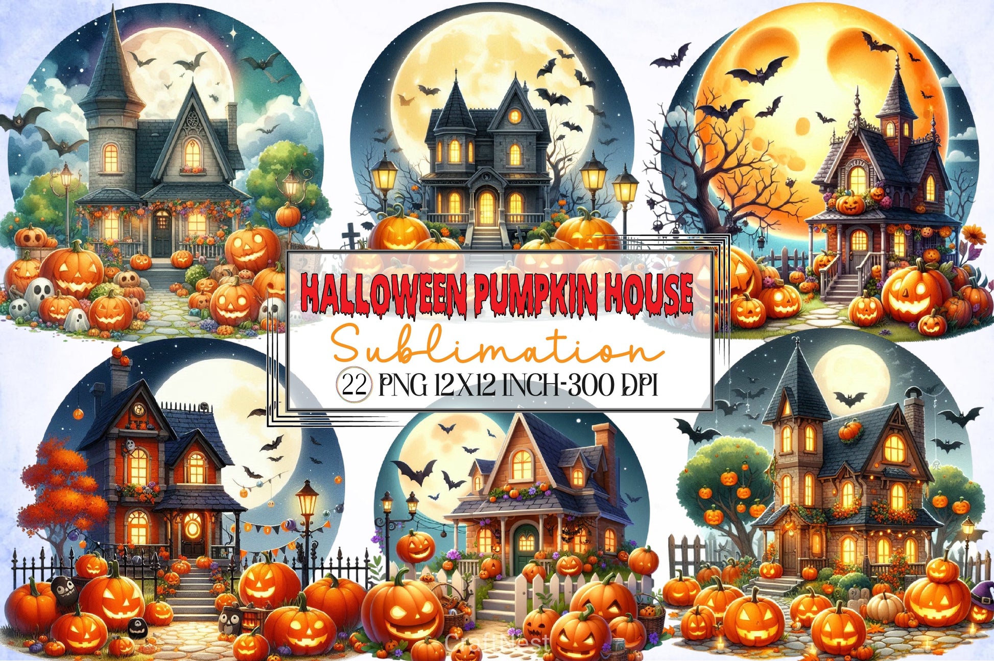 Halloween Pumpkin House Clipart Bundle - CraftNest - Digital Crafting and Art