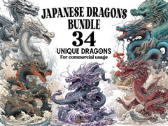 Japanese Art Style Dragons Clipart - CraftNest