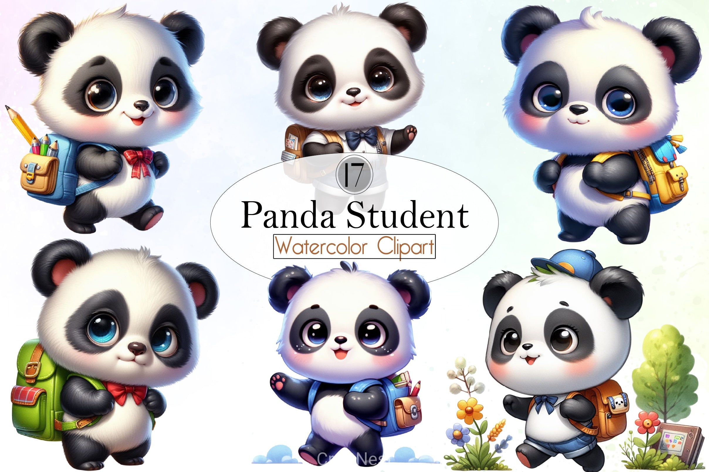 Panda Student Clipart Bundle - CraftNest - Digital Crafting and Art