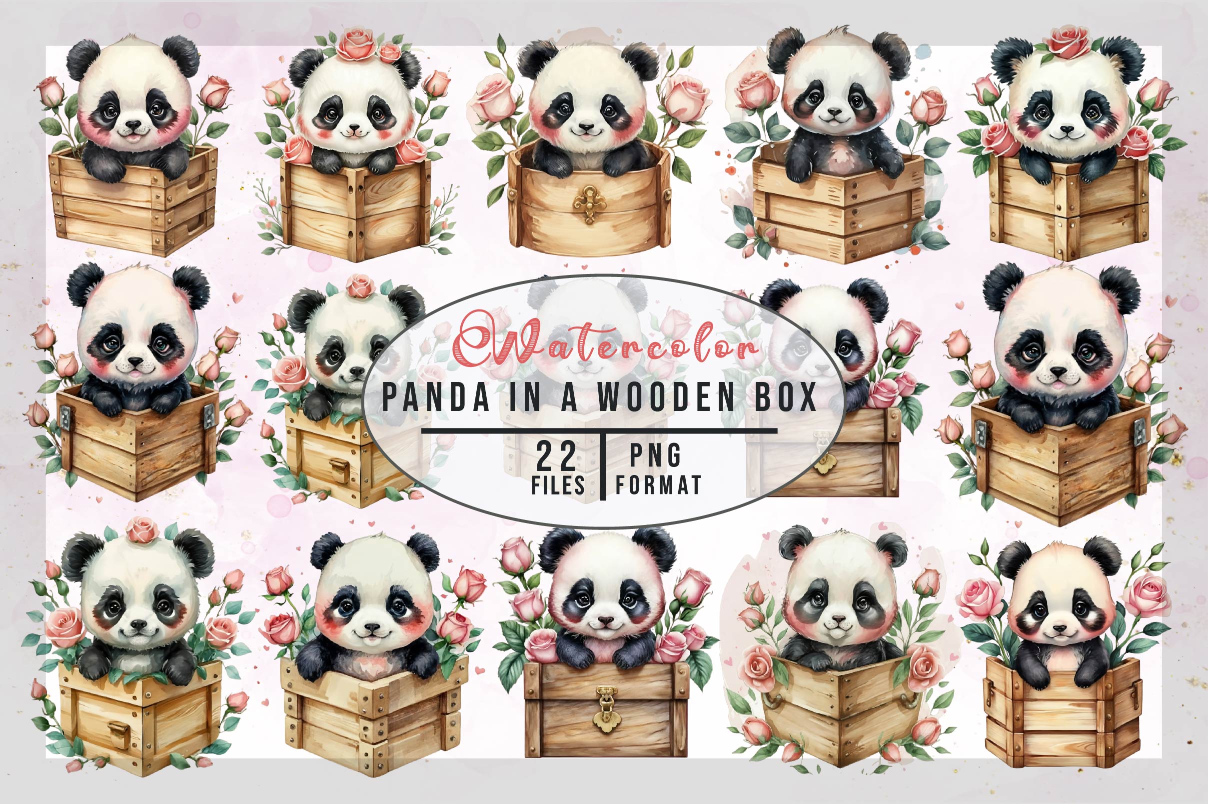 Panda In A Wooden Box Clipart Bundle - CraftNest - Digital Crafting and Art