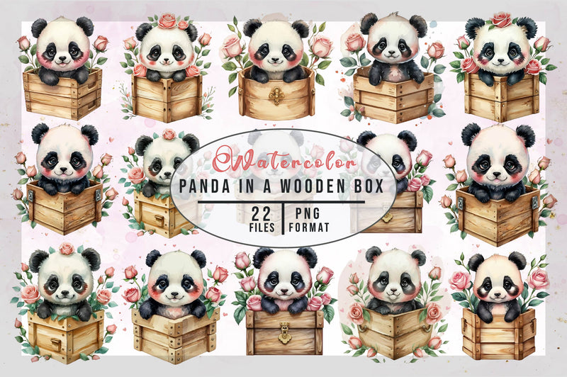 Panda In A Wooden Box Clipart Bundle - CraftNest - Digital Crafting and Art