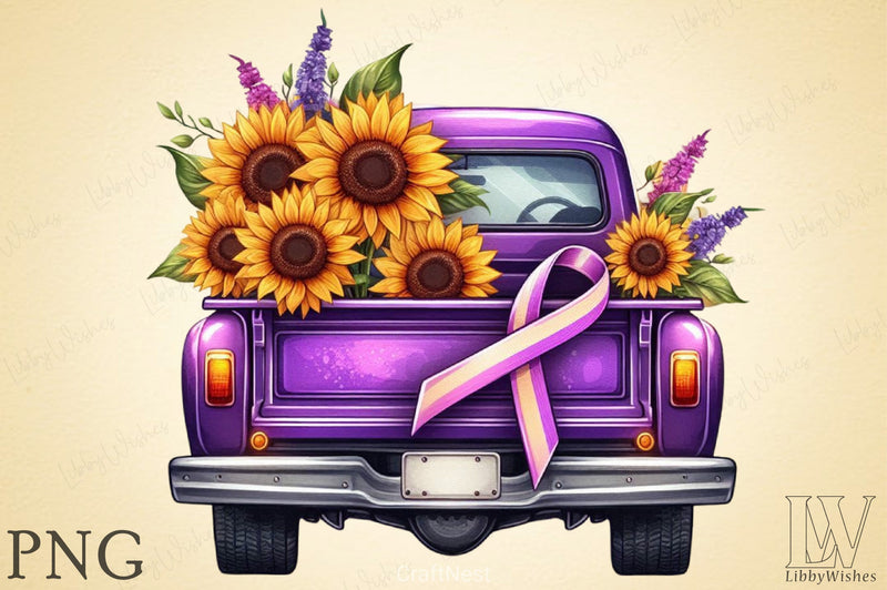 Purple Ribbon Cancer Truck Clipart Bundle 1 - CraftNest - Digital Crafting and Art