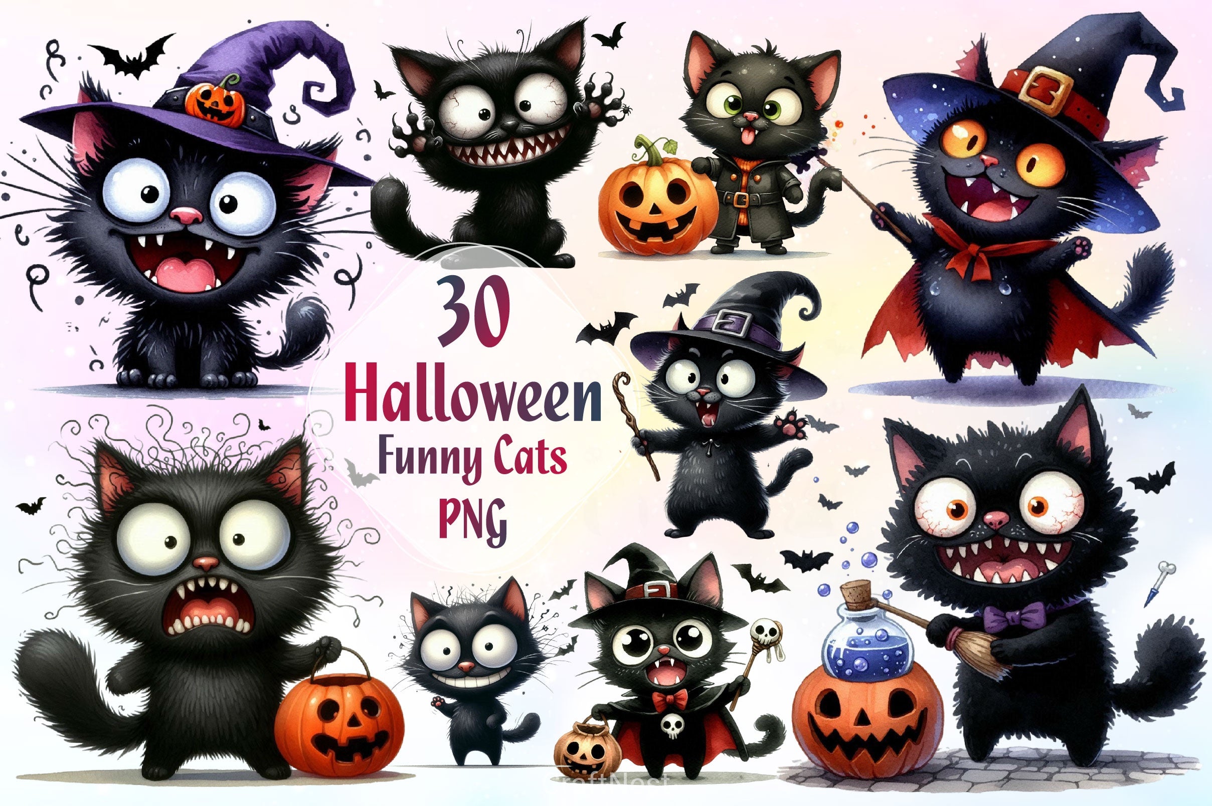 Halloween Black Cats Halloween Clipart Bundle - CraftNest - Digital Crafting and Art