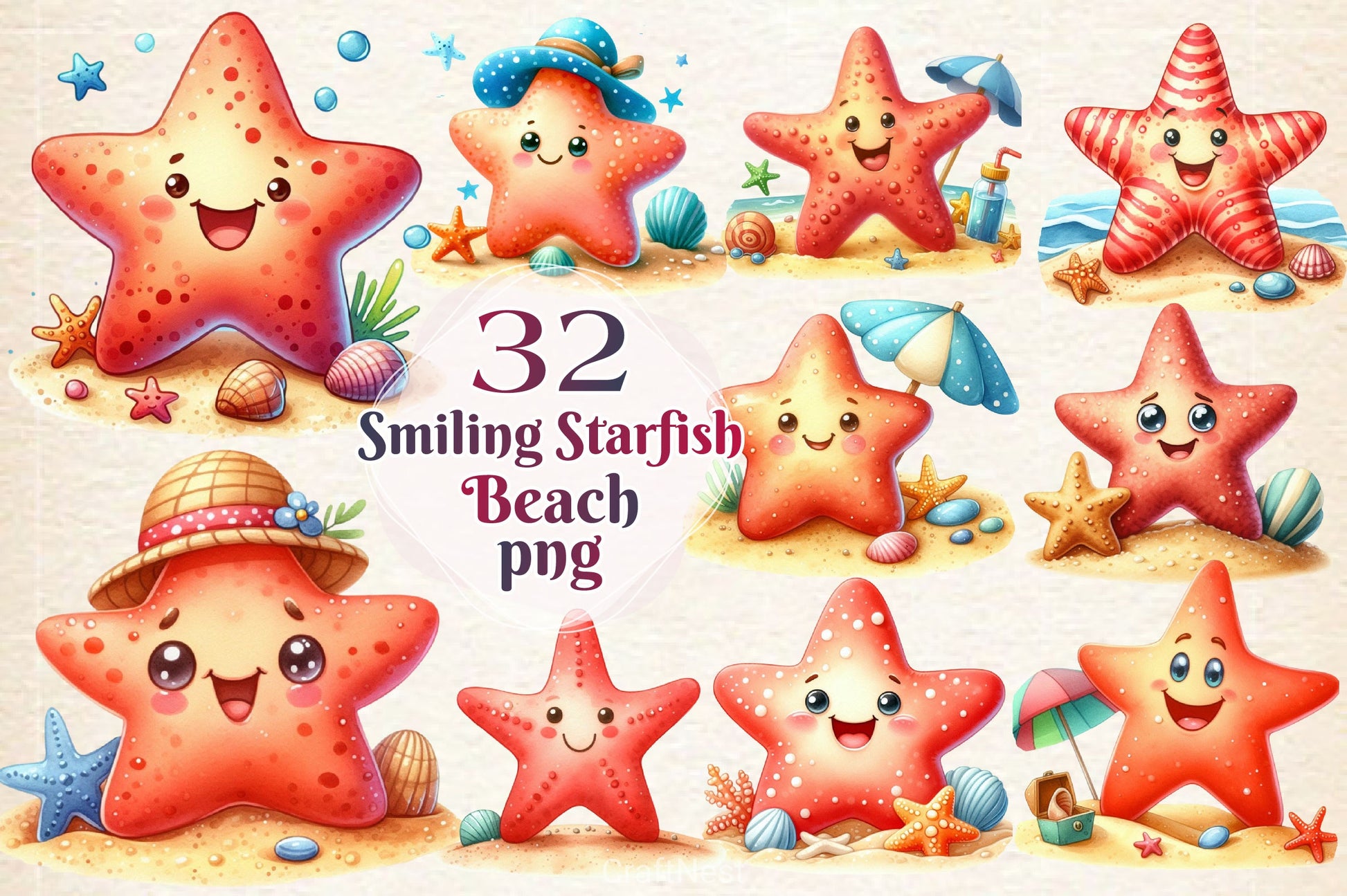 Smiling Starfish Beach Clipart Bundle 2 - CraftNest - Digital Crafting and Art