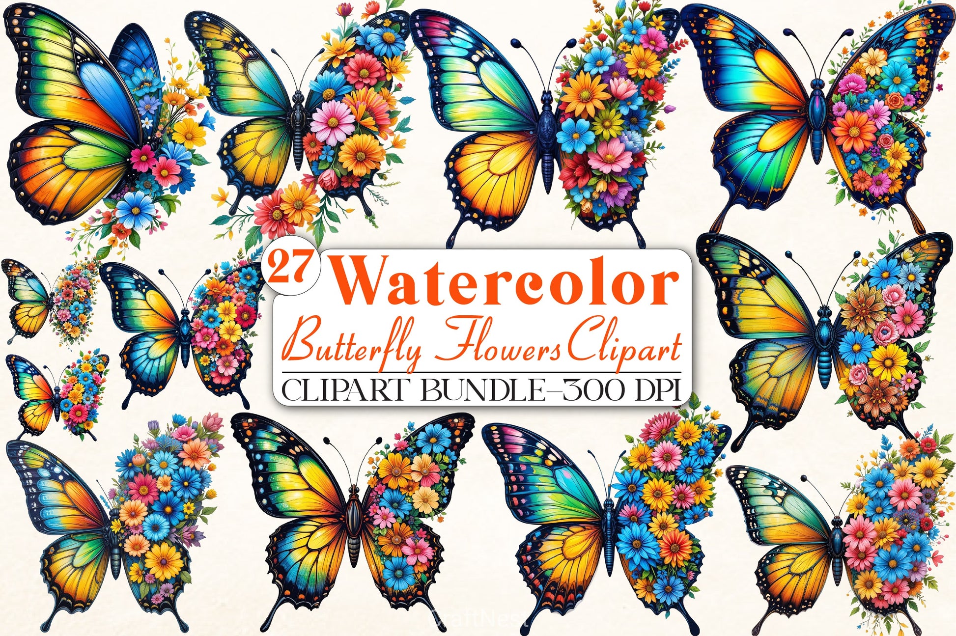 Butterfly Flowers Clipart Bundle 8 - CraftNest - Digital Crafting and Art