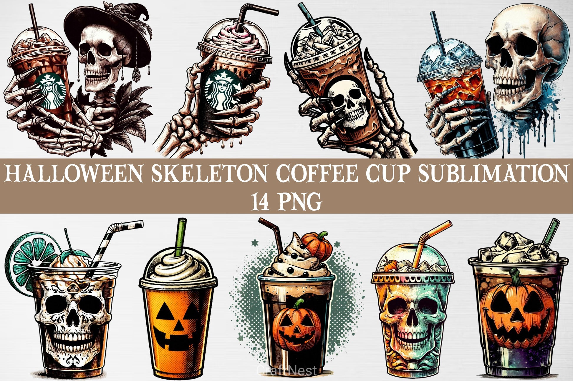 Halloween Skeleton Coffee Cup Clipart Bundle - CraftNest - Digital Crafting and Art