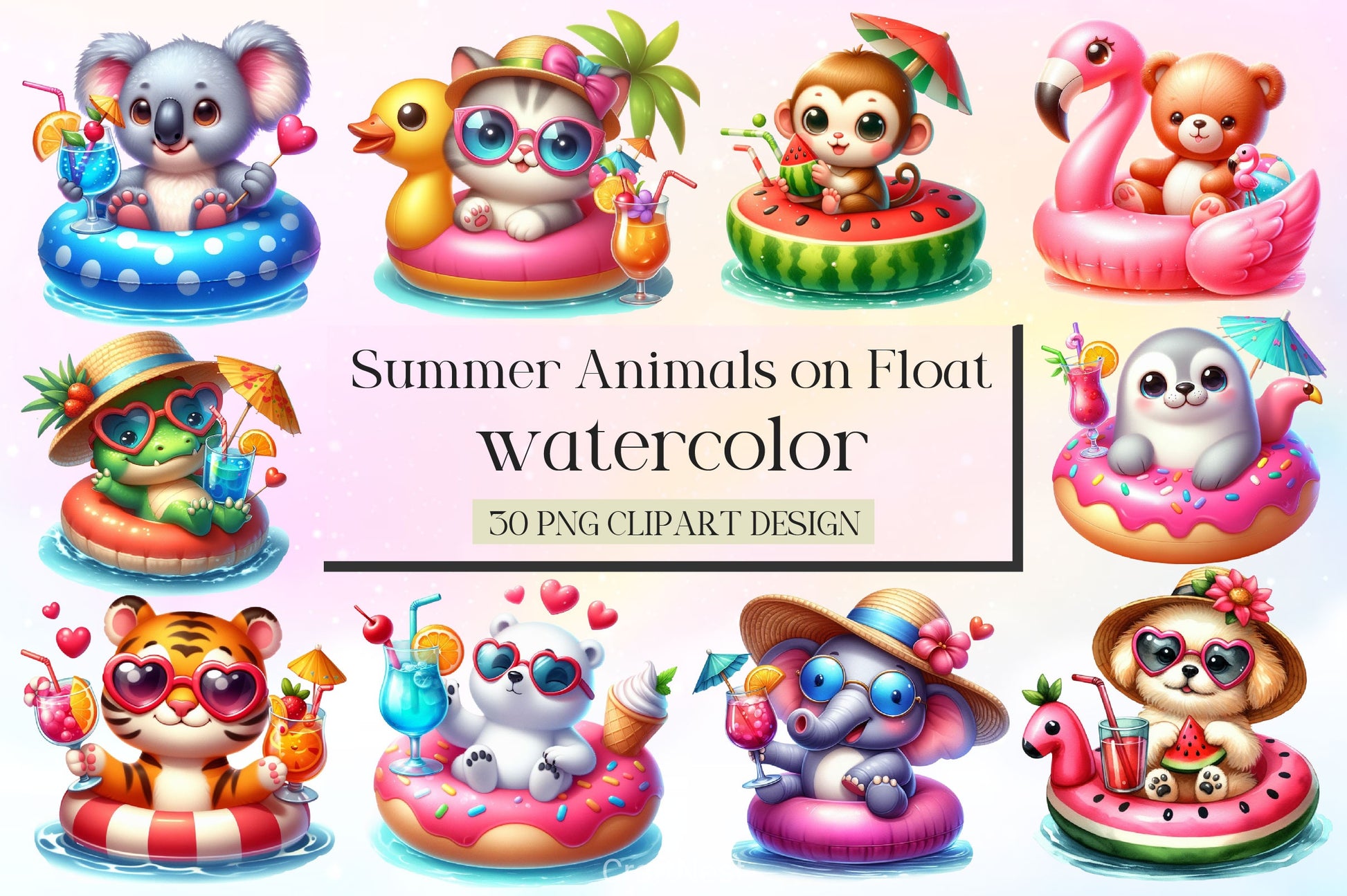 Summer Animals On Float Clipart Bundle 6 - CraftNest - Digital Crafting and Art