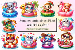 Summer Animals On Float Clipart Bundle 6 - CraftNest - Digital Crafting and Art