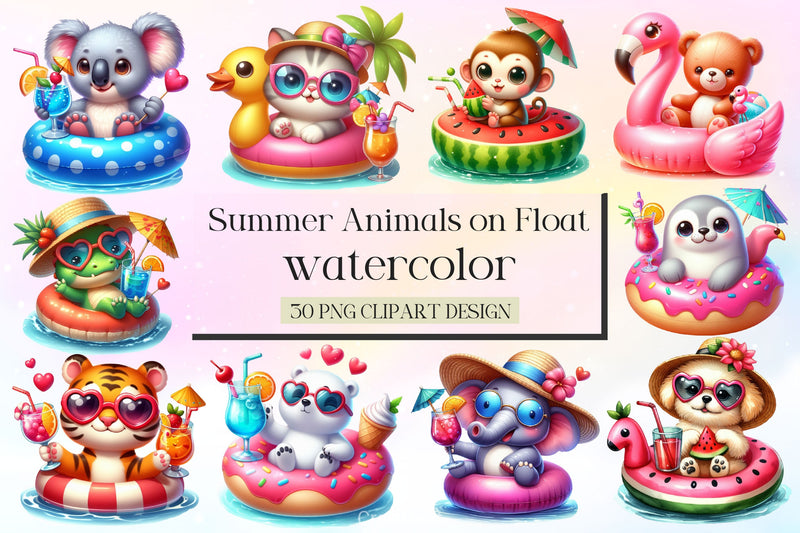 Summer Animals On Float Clipart Bundle 6 - CraftNest - Digital Crafting and Art