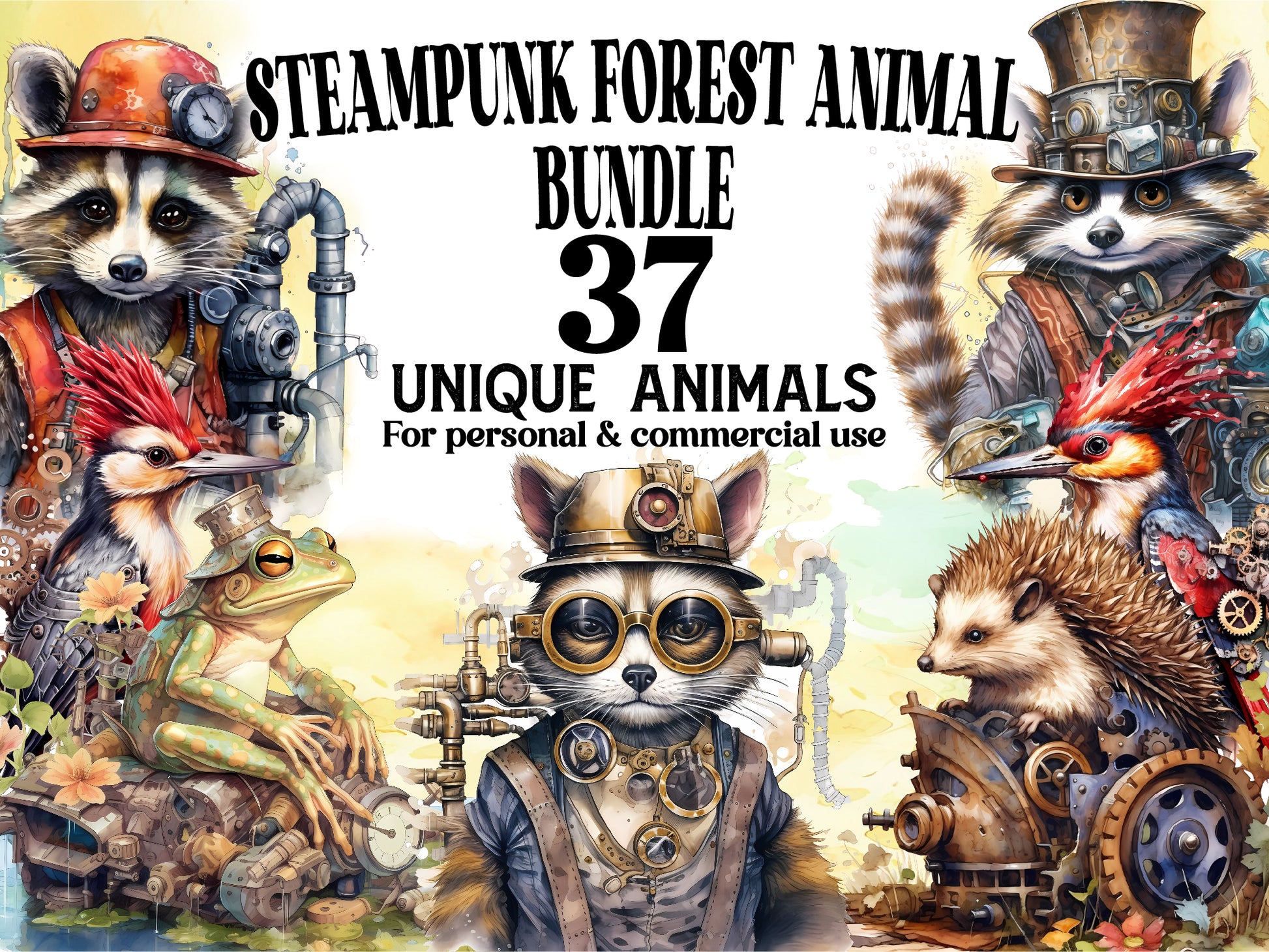 Steampunk Forest Animals Clipart - CraftNest