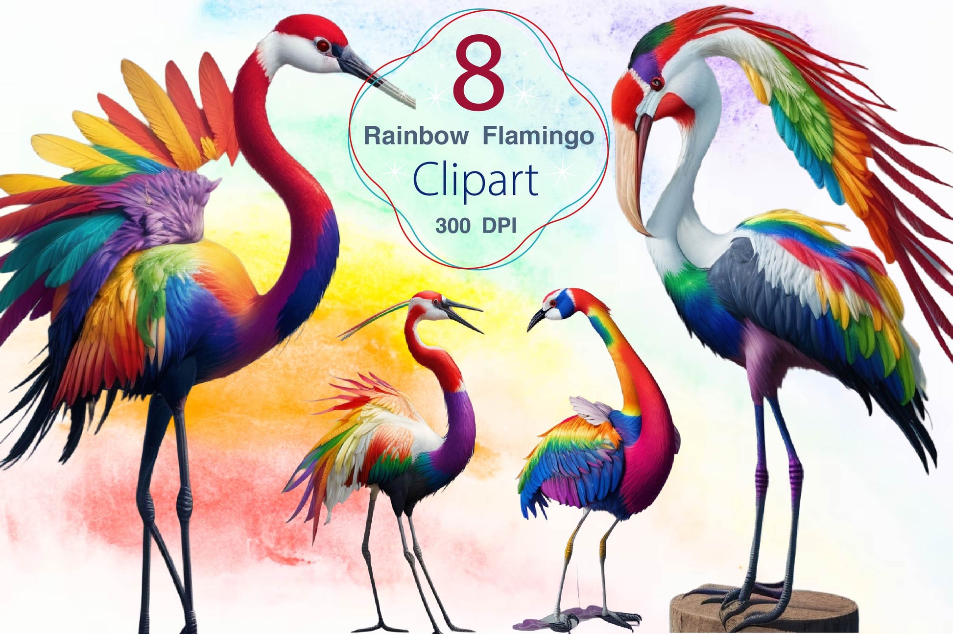 Rainbow Flamingo Clipart Bundle - CraftNest - Digital Crafting and Art
