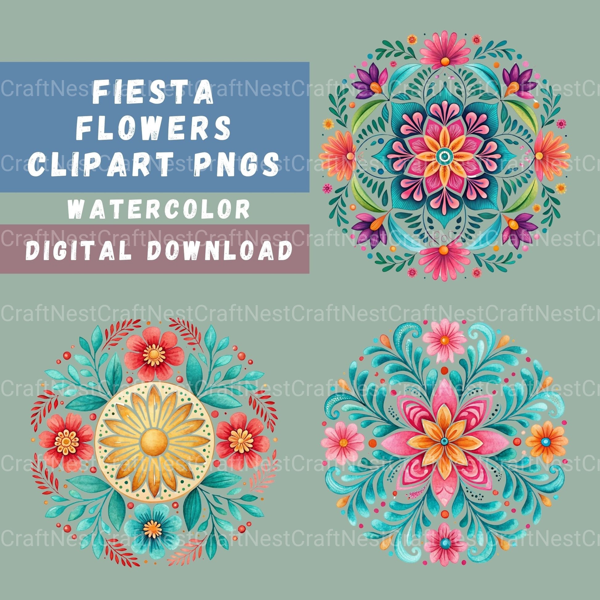 Fiesta Flowers Circle Clipart Bundle - CraftNest - Digital Crafting and Art