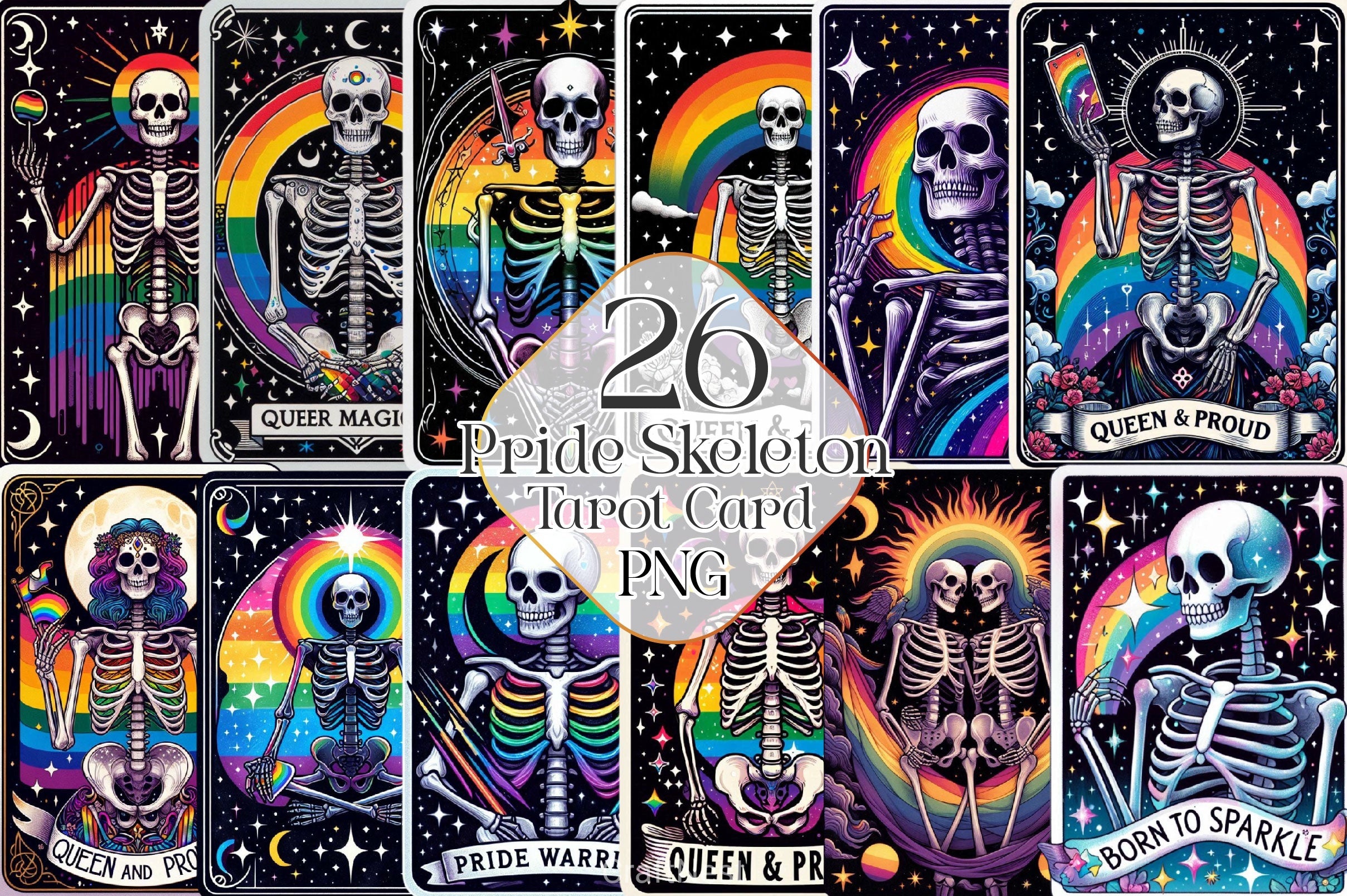 LGBTQ Pride Skeleton Tarot Card Clipart Bundle - CraftNest - Digital Crafting and Art