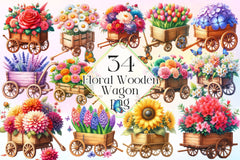 Floral Wooden Wagon Clipart Bundle 2 - CraftNest - Digital Crafting and Art