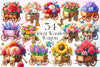Floral Wooden Wagon Clipart Bundle 2