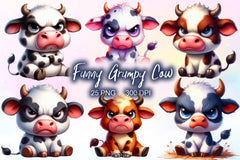 Funny Grumpy Cow Clipart Bundle - CraftNest - Digital Crafting and Art