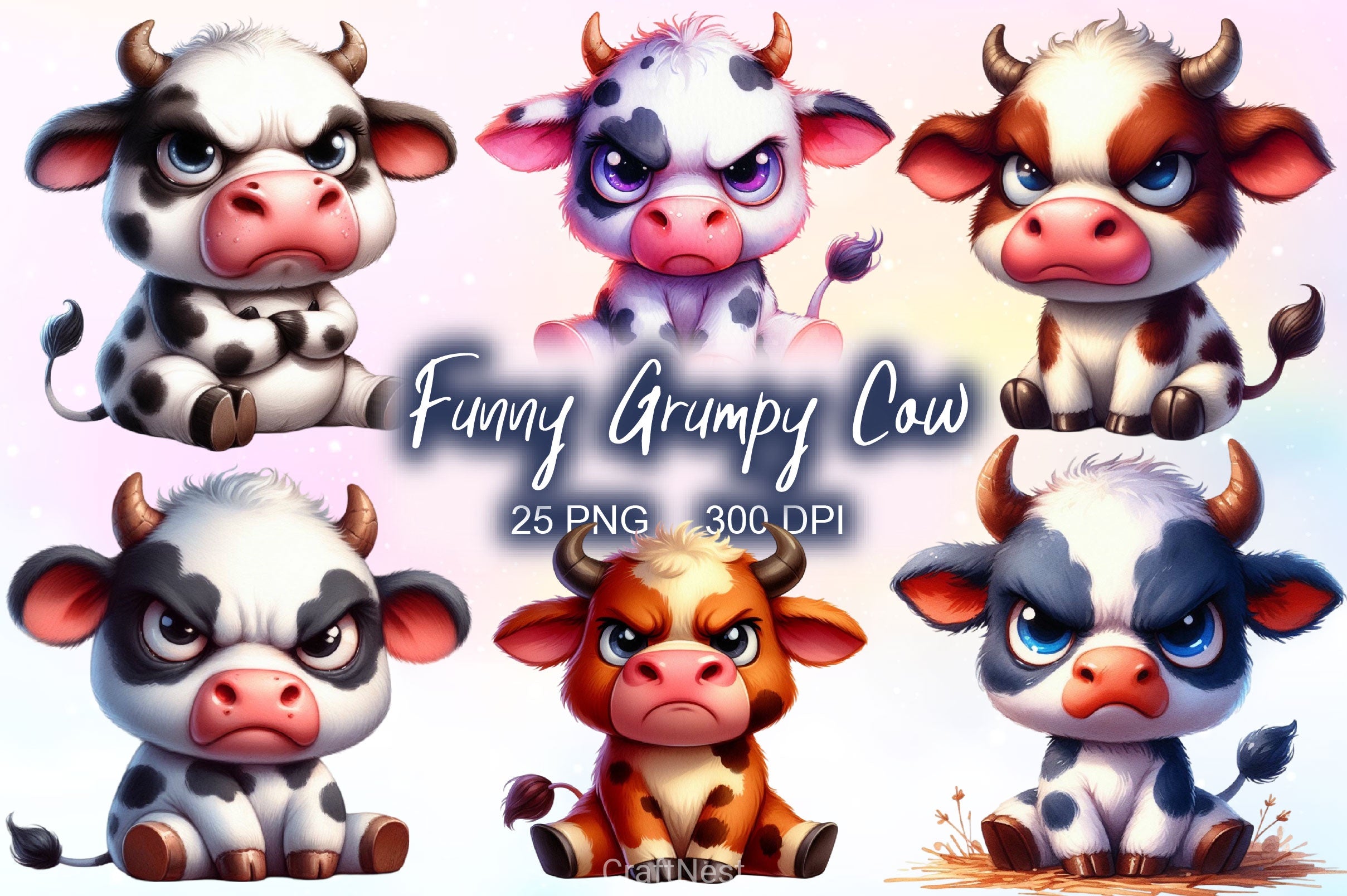 Funny Grumpy Cow Clipart Bundle - CraftNest - Digital Crafting and Art