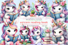 Cute Unicorn Reading A Book Clipart Bundle - CraftNest - Digital Crafting and Art