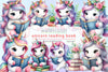 Cute Unicorn Reading A Book Clipart Bundle