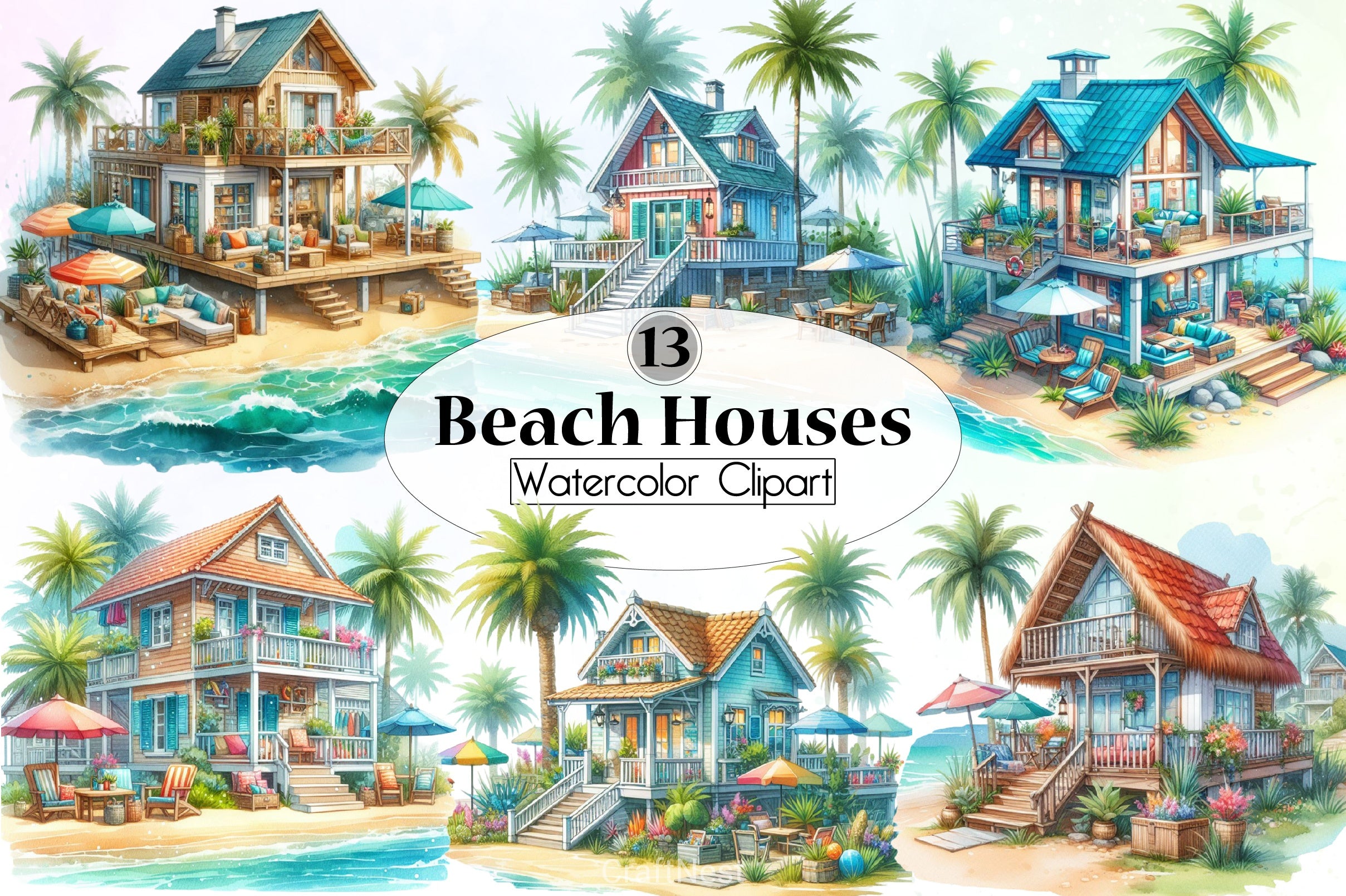 Beach Houses Clipart Bundle - CraftNest - Digital Crafting and Art