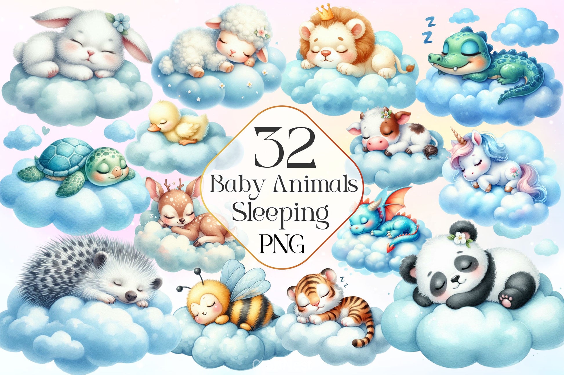Blue Baby Animals Sleeping Clipart Bundle - CraftNest - Digital Crafting and Art