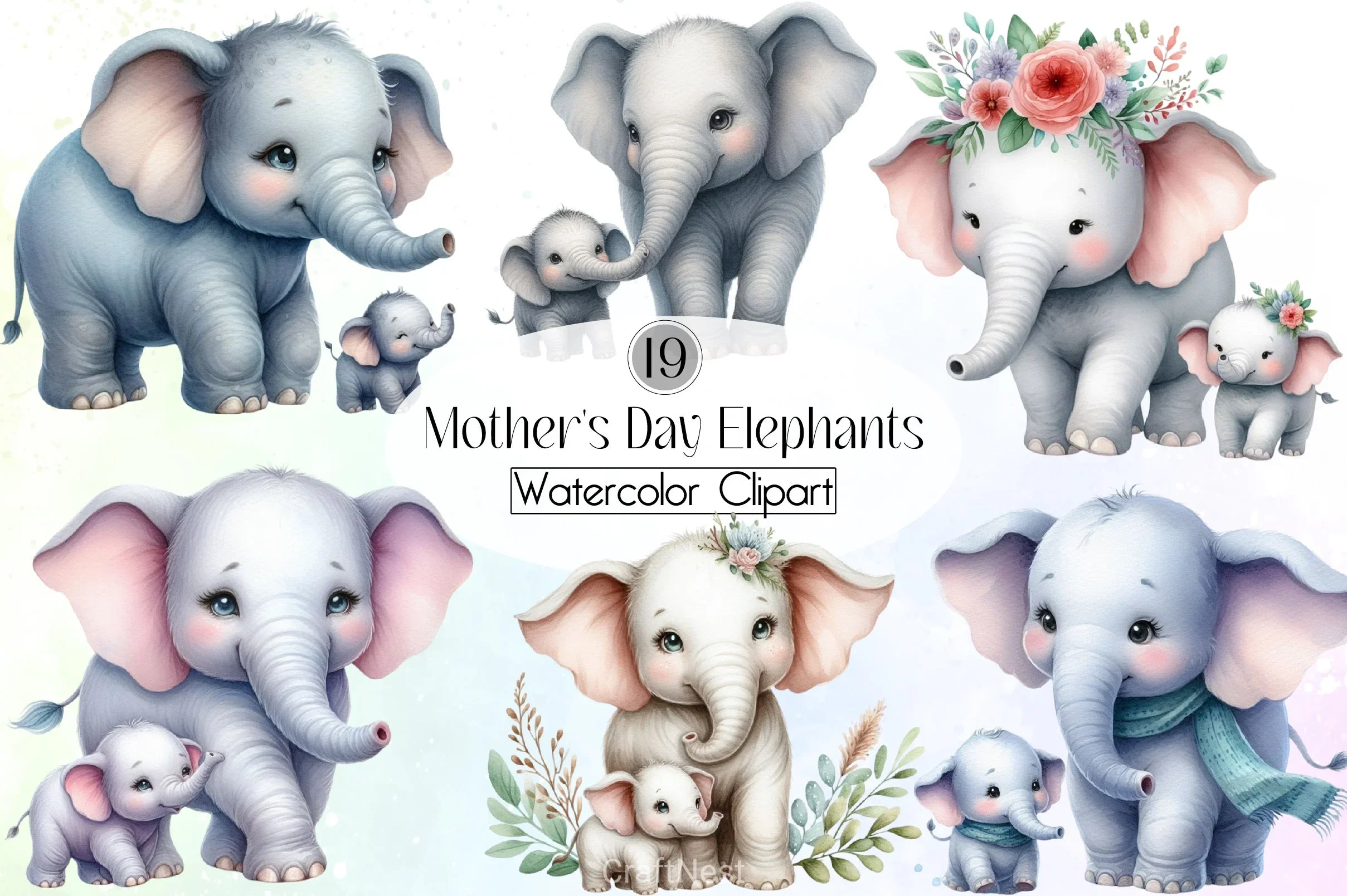 Mother's Day Elephants Clipart Bundle - CraftNest - Digital Crafting and Art