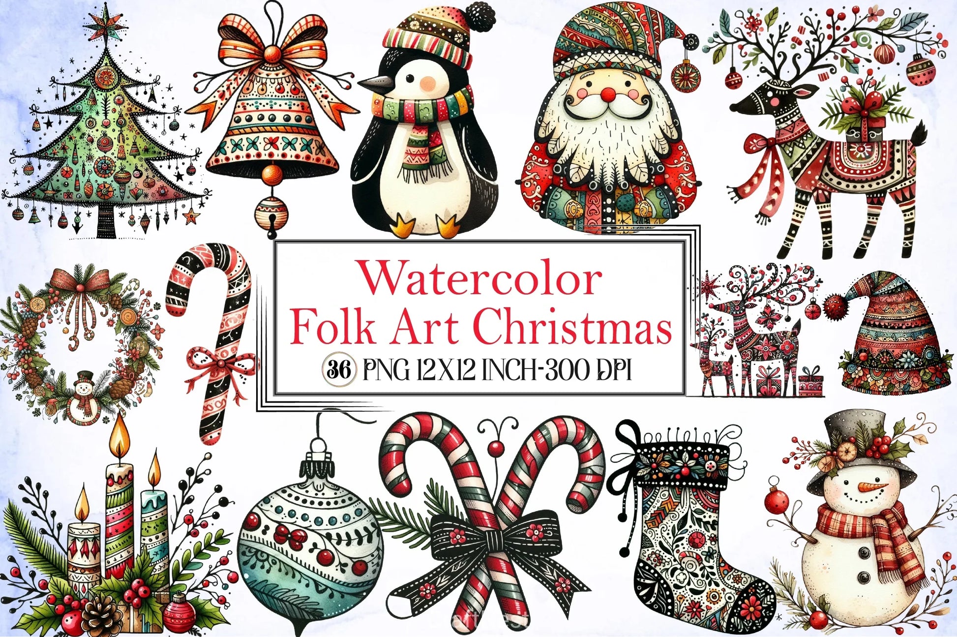 Folk Art Christmas Clipart Bundle - CraftNest - Digital Crafting and Art