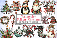 Folk Art Christmas Clipart Bundle - CraftNest - Digital Crafting and Art