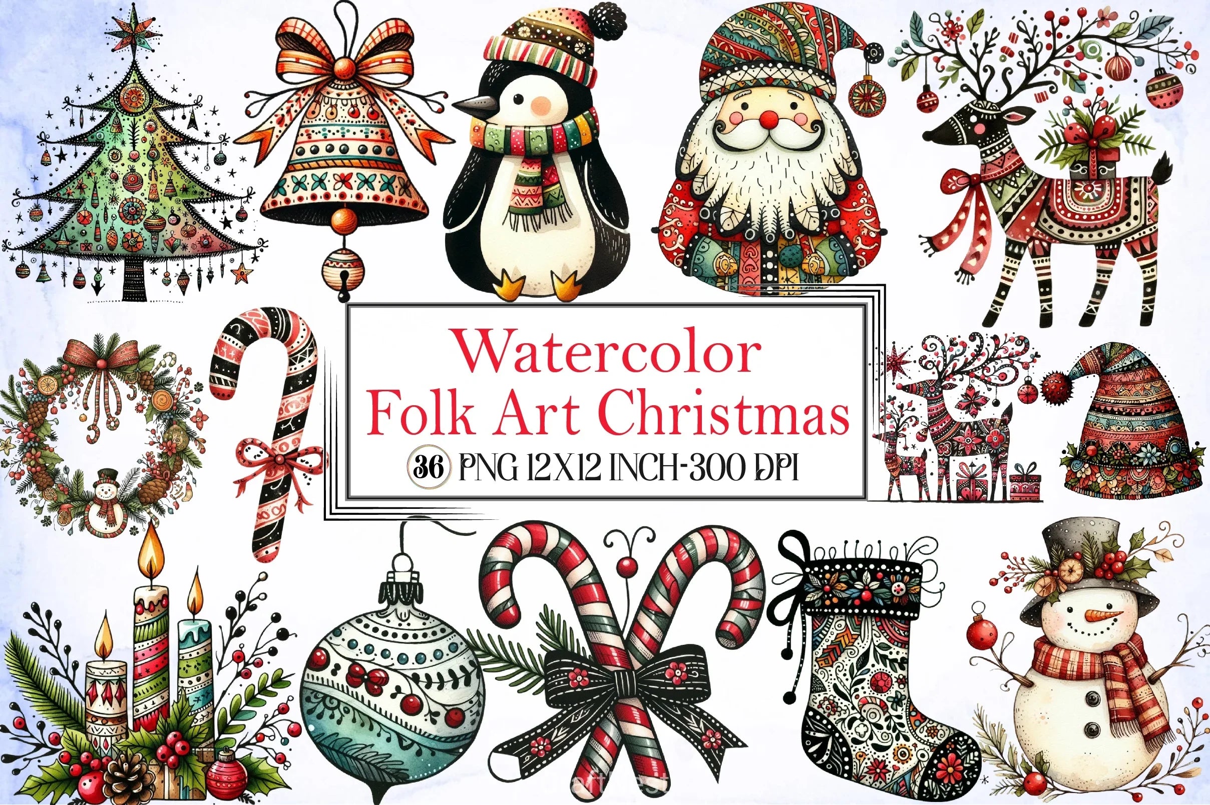 Folk Art Christmas Clipart Bundle - CraftNest - Digital Crafting and Art
