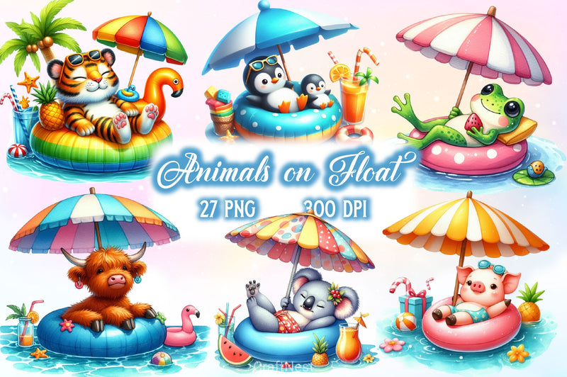 Animals Relaxing On Swimming Float Clipart Bundle - CraftNest - Digital Crafting and Art