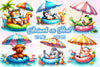 Animals Relaxing On Swimming Float Clipart Bundle