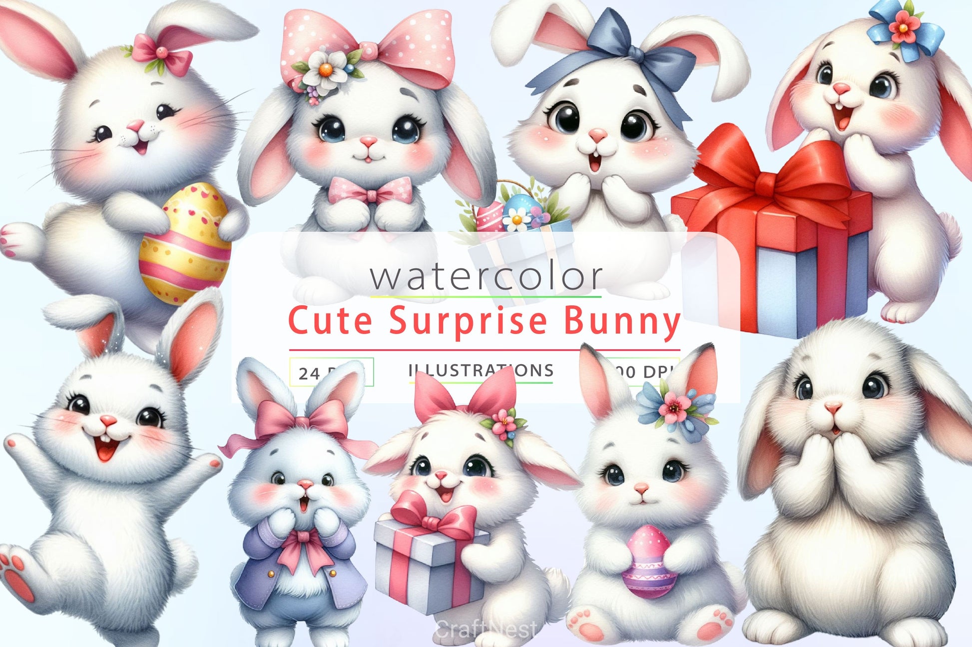 Cute Surprise Bunny Clipart Bundle - CraftNest - Digital Crafting and Art