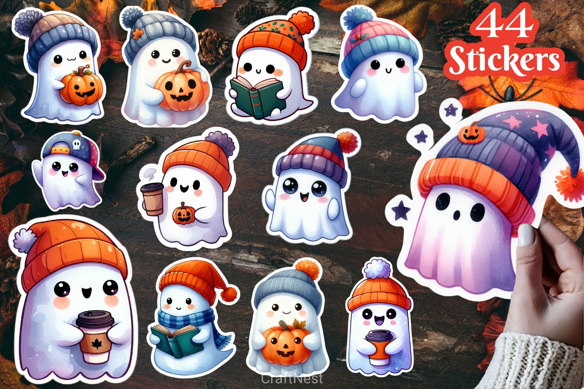 Cute Halloween Ghost Stickers Sticker Clipart Bundle - CraftNest - Digital Crafting and Art