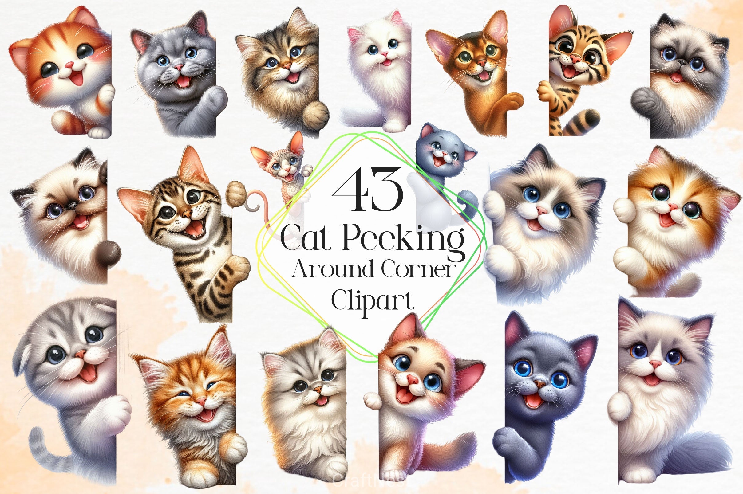 Cat Peeking Around Corner Clipart Bundle - CraftNest - Digital Crafting and Art