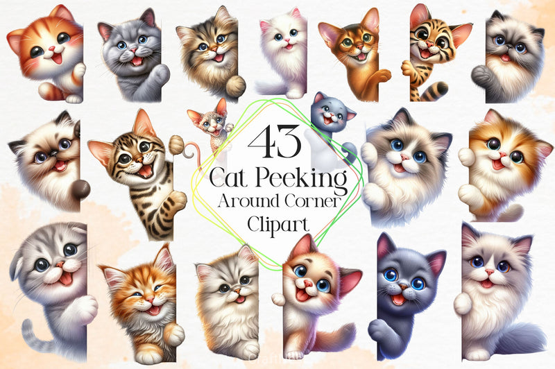 Cat Peeking Around Corner Clipart Bundle - CraftNest - Digital Crafting and Art