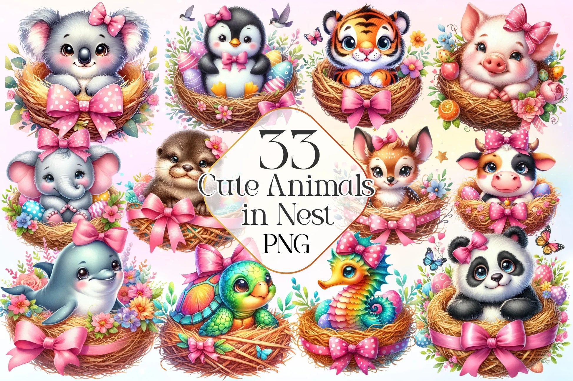 Cute Animals In Nest Clipart Bundle - CraftNest - Digital Crafting and Art