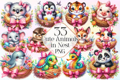Cute Animals In Nest Clipart Bundle - CraftNest - Digital Crafting and Art