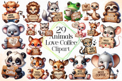 Cute Tired Animals Love Coffee Clipart Bundle - CraftNest - Digital Crafting and Art