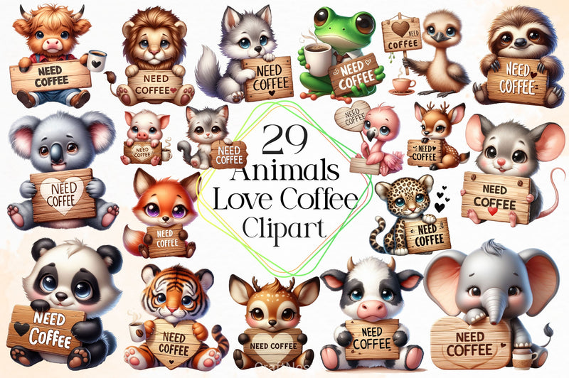 Cute Tired Animals Love Coffee Clipart Bundle - CraftNest - Digital Crafting and Art