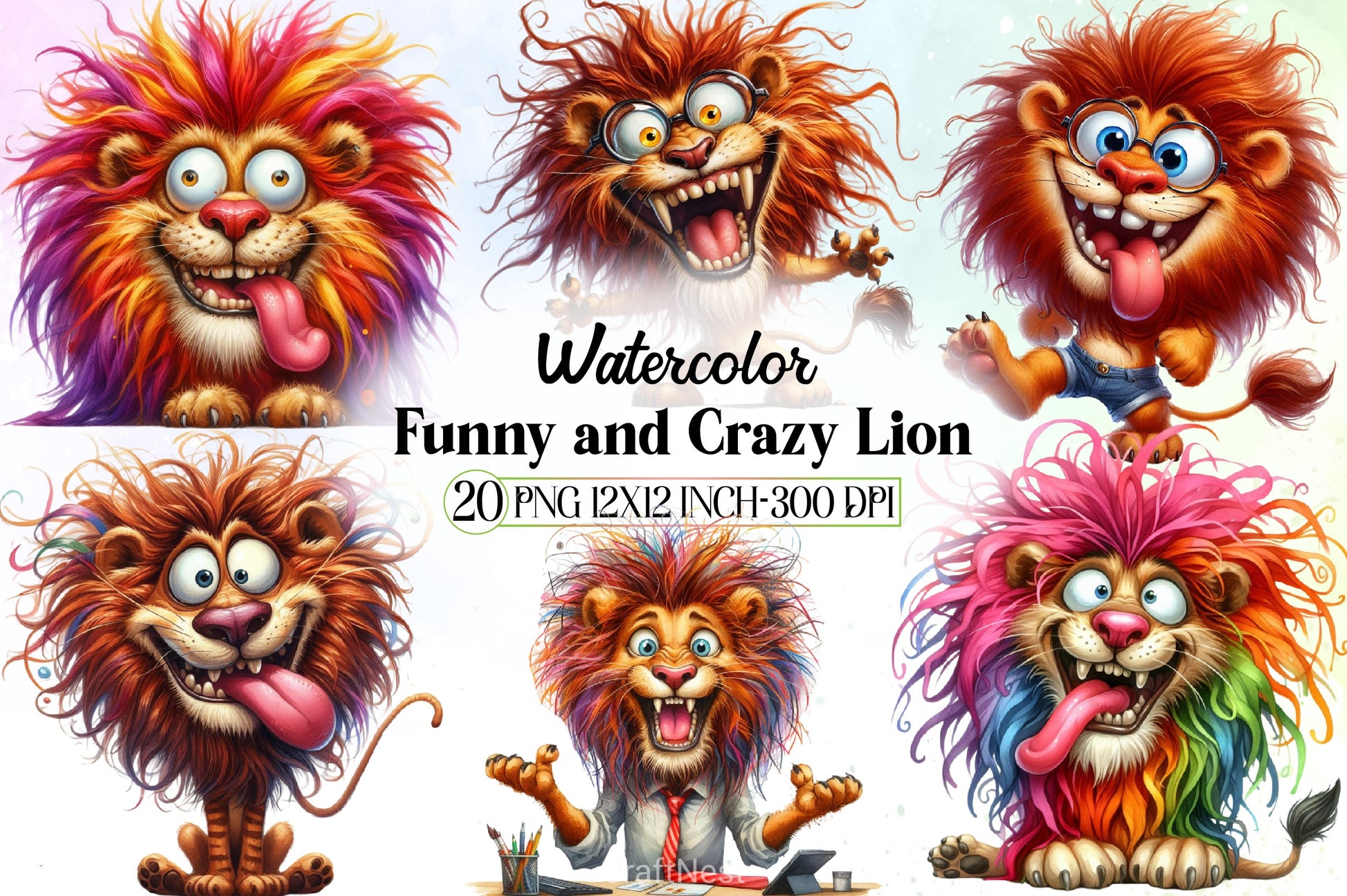 Funny Crazy Lion Clipart Bundle - CraftNest - Digital Crafting and Art