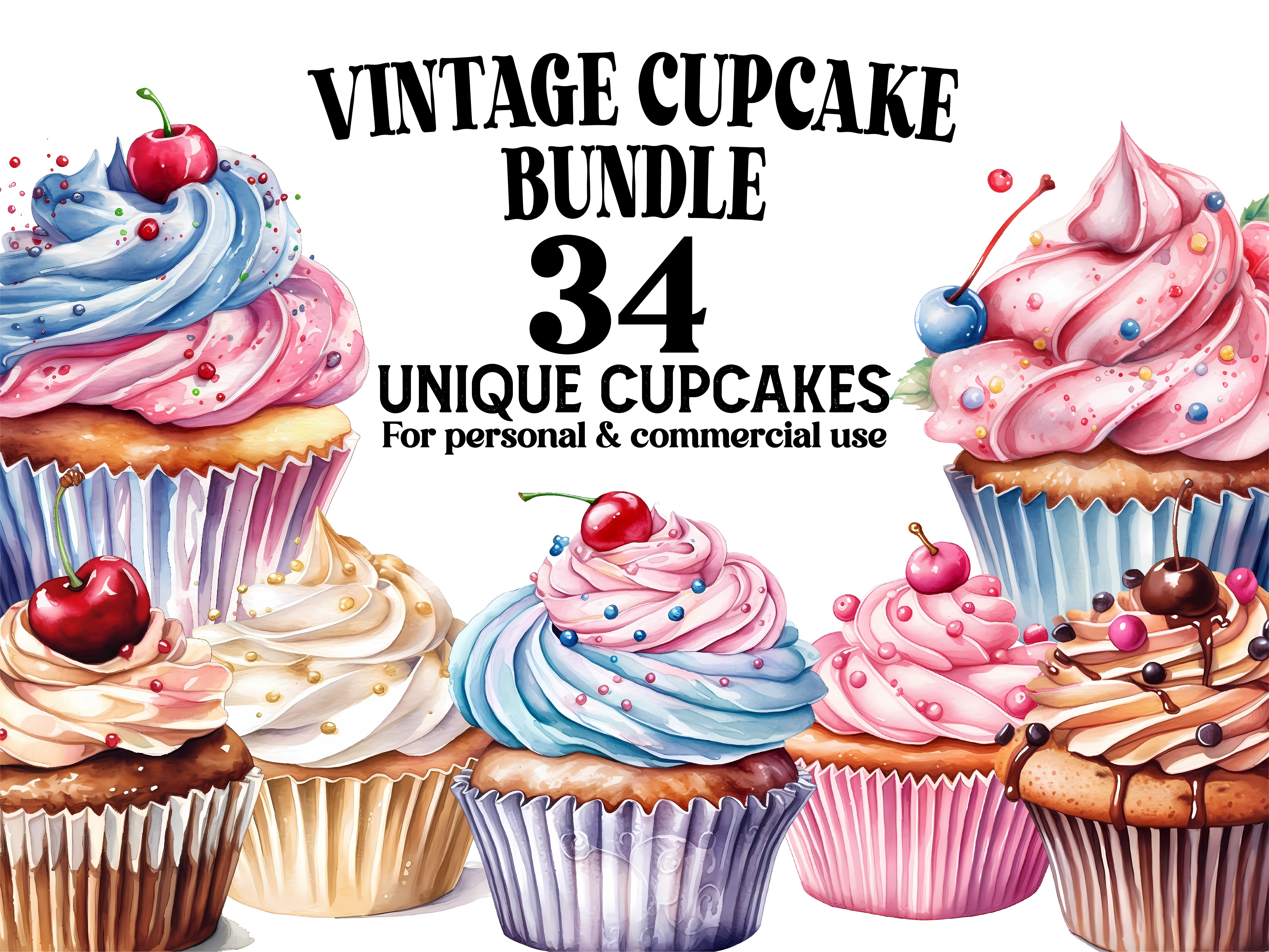 Vintage Cupcakes Clipart - CraftNest