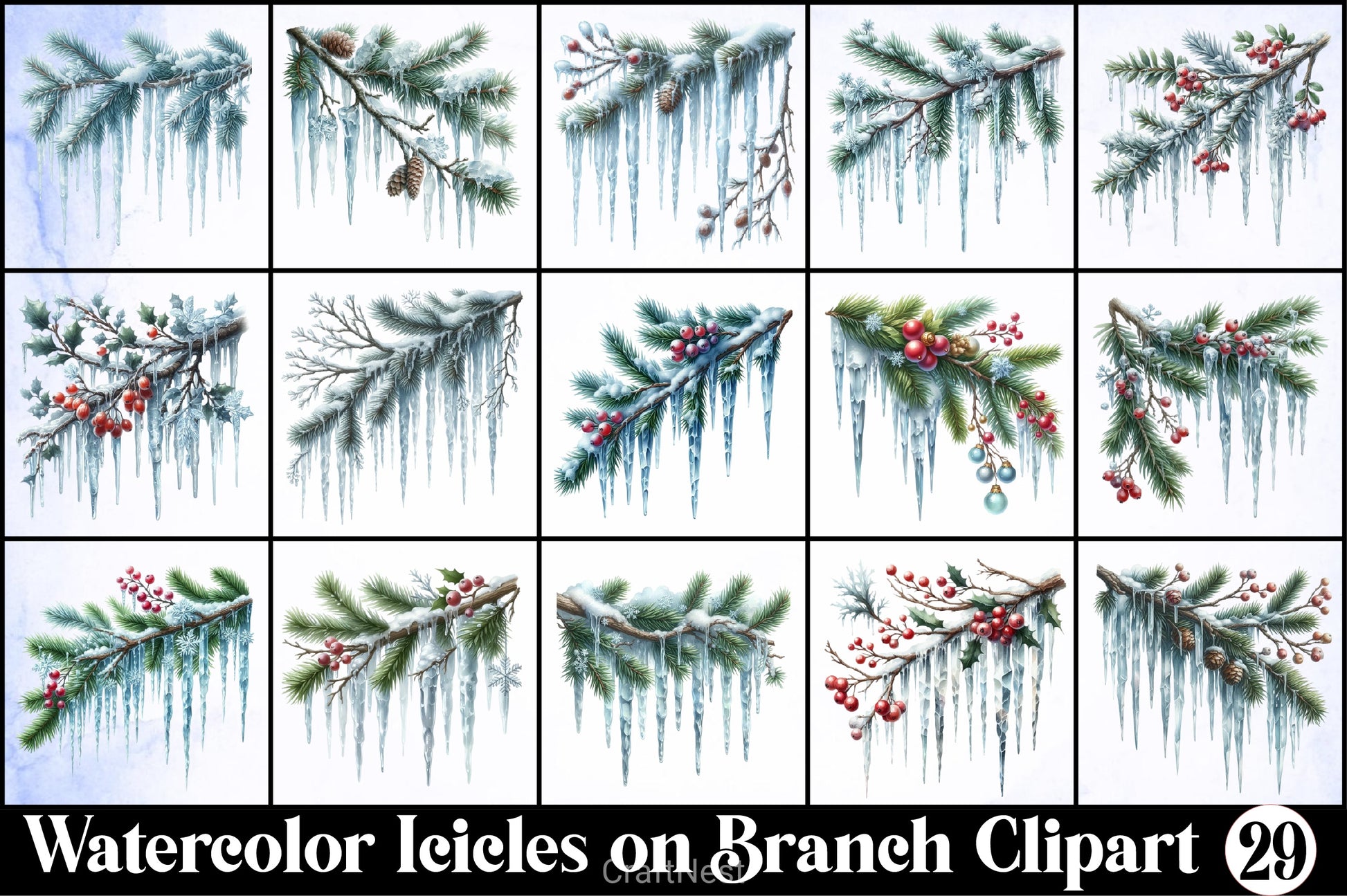 Icicles Branch Clipart Bundle - CraftNest - Digital Crafting and Art