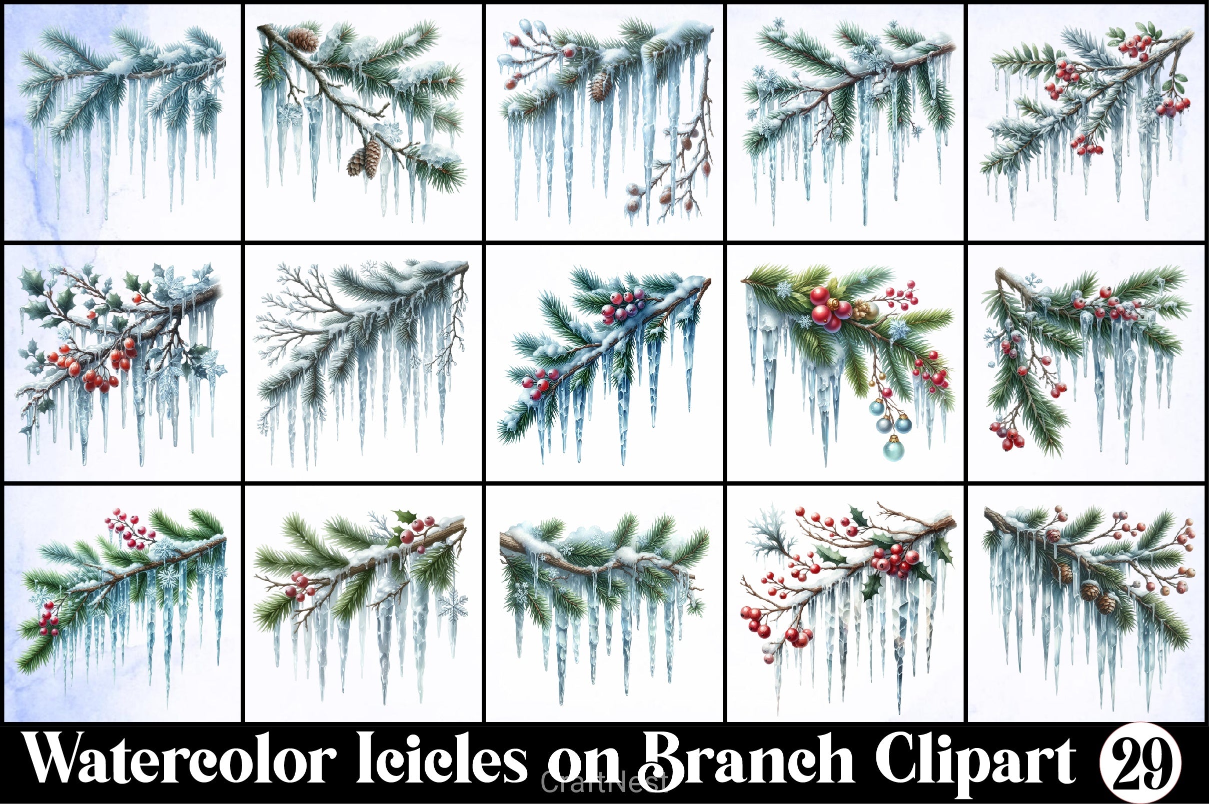 Icicles Branch Clipart Bundle - CraftNest - Digital Crafting and Art