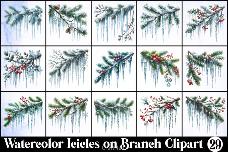 Icicles Branch Clipart Bundle - CraftNest - Digital Crafting and Art