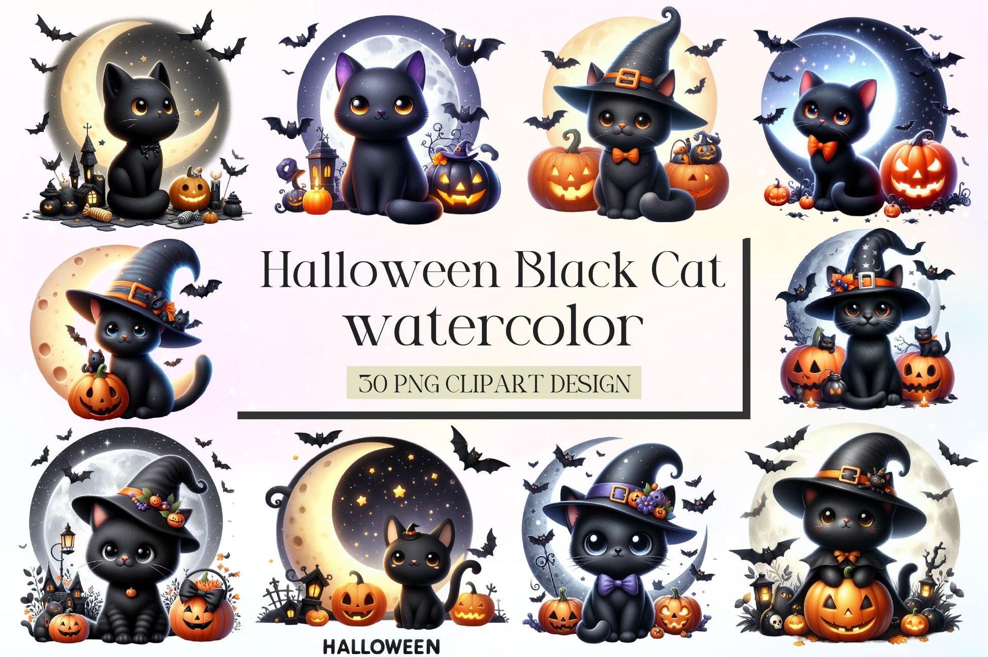 Halloween Black Cat Clipart Bundle 7 - CraftNest - Digital Crafting and Art