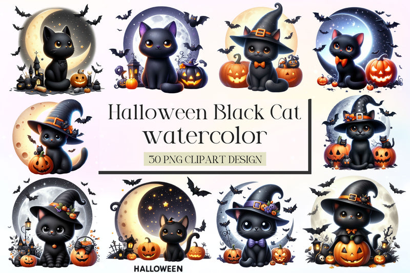 Halloween Black Cat Clipart Bundle 7 - CraftNest - Digital Crafting and Art