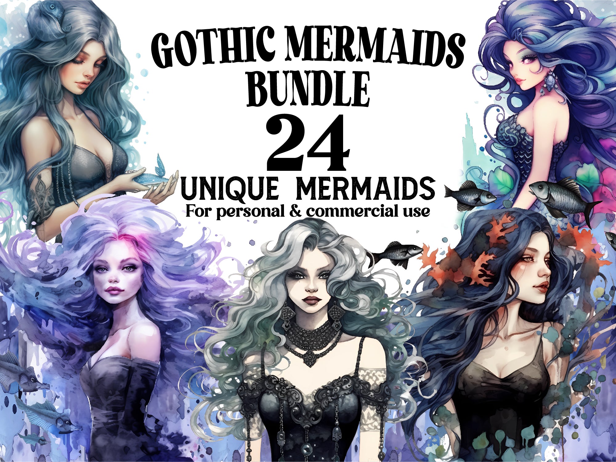 Gothic Mermaids Clipart - CraftNest