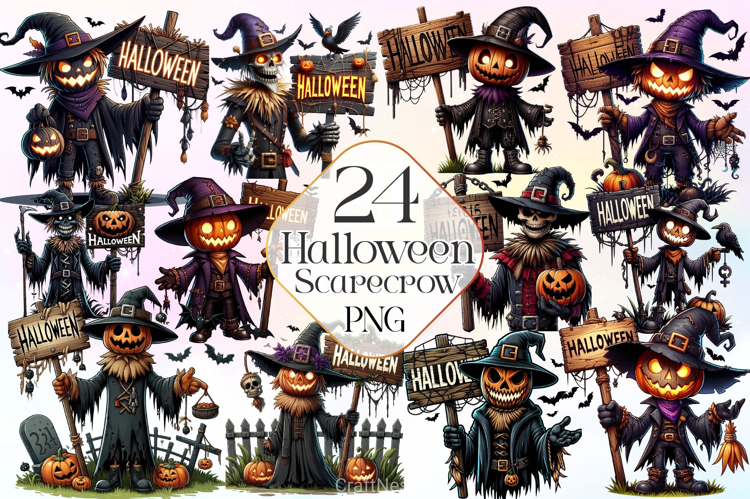 Halloween Scarecrow Clipart Bundle 3 - CraftNest - Digital Crafting and Art
